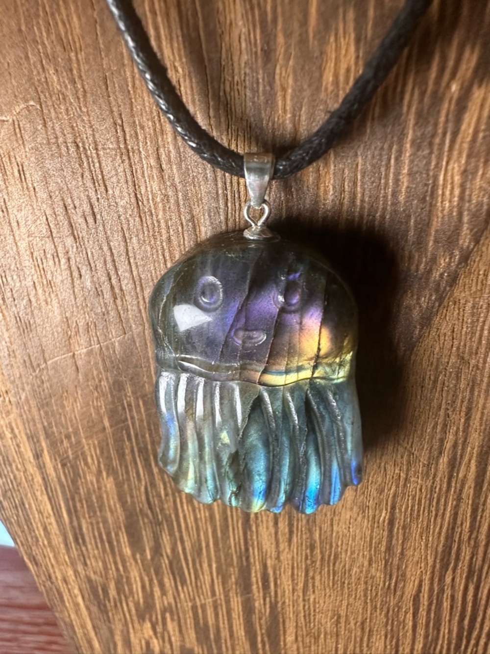 Rainbow Labradorite Jellyfish Pendant Necklace on Sterling Silver Bail and Chain - Picture 3 of 12